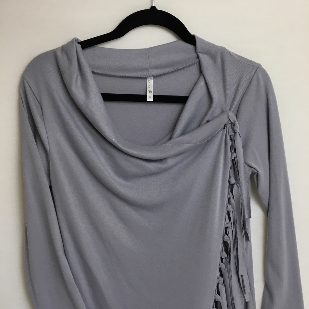 📦 Lucky | Asymmetrical Fringe Wrap Blouse - Picture 2 of 8